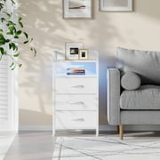 Bestco 3 Drawer Nightstand with Charging Station & LED Light Strip for Bedroom White