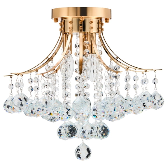 Bestco 3-Light Crystal Chandelier Light Fixture Modern Flush Mount Ceiling Light Gold