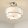 thumbnail image 1 of Bestco 3-Light Drum Light Fixture Semi Flush Mount Ceiling Light Dual Layer Fabric Shade Gray, 1 of 13