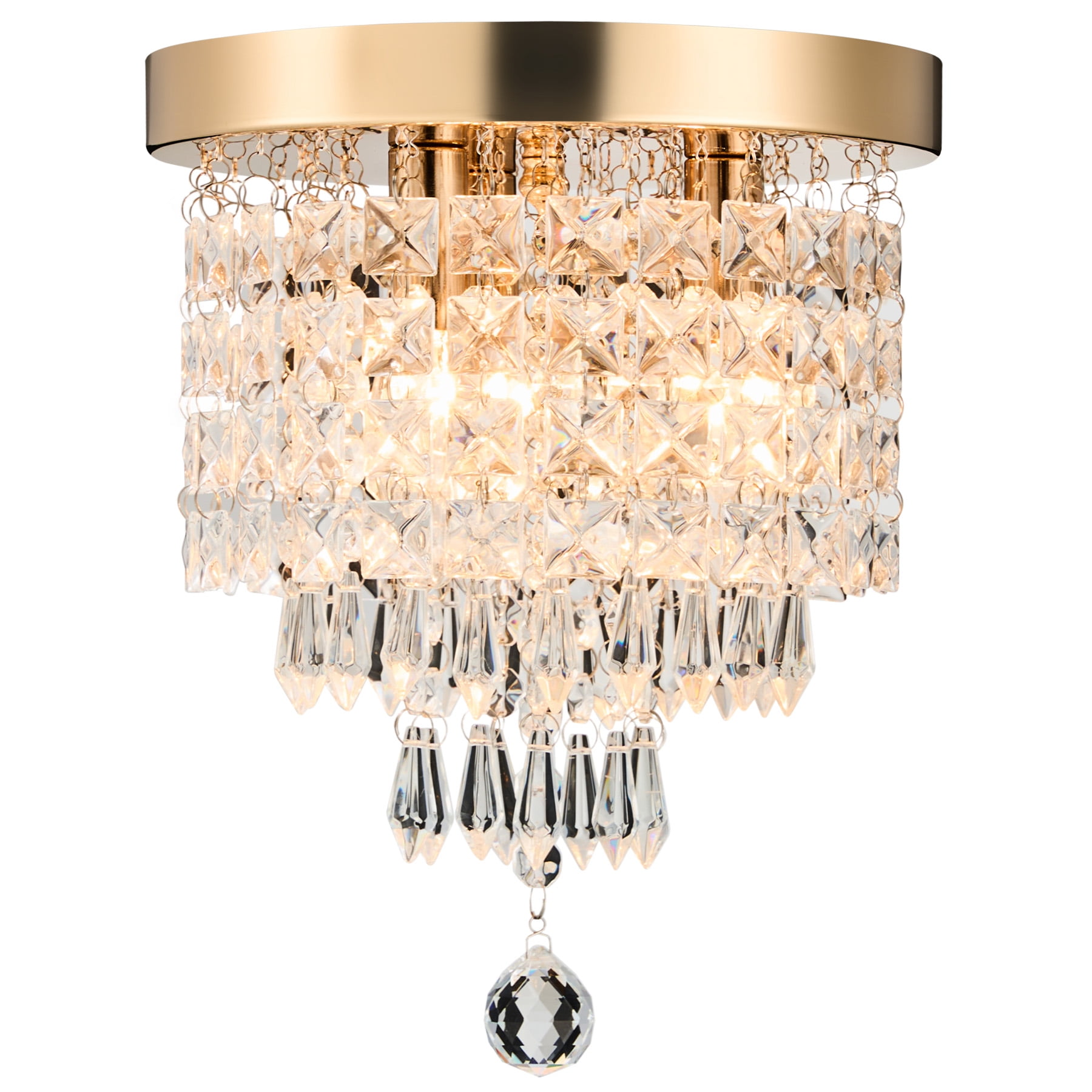 Bestco 3-Light Modern Crystal Chandelier Flush Mount Ceiling Light for Living Room Gold