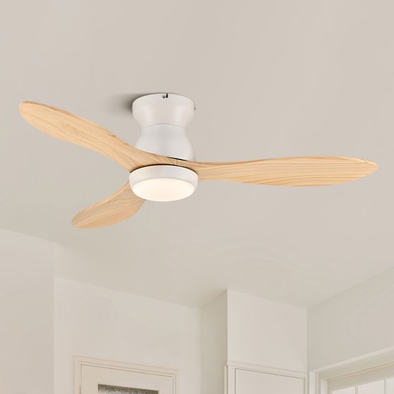 Bestco 42" Wood Ceiling Fan with Light and Remote Flush Mount Fan 6 Speeds Reversible Airflow Maple