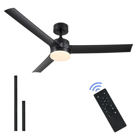 Bestco 52in Black Modern LED Ceiling Fan with Remote Control