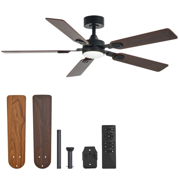Bestco 52" Ceiling Fan with Light and Remote 5 Blades 6 Speeds 3 Color Temperatures, Reversible Airflow, Remote Control for Bedroom Living Room, Walnut