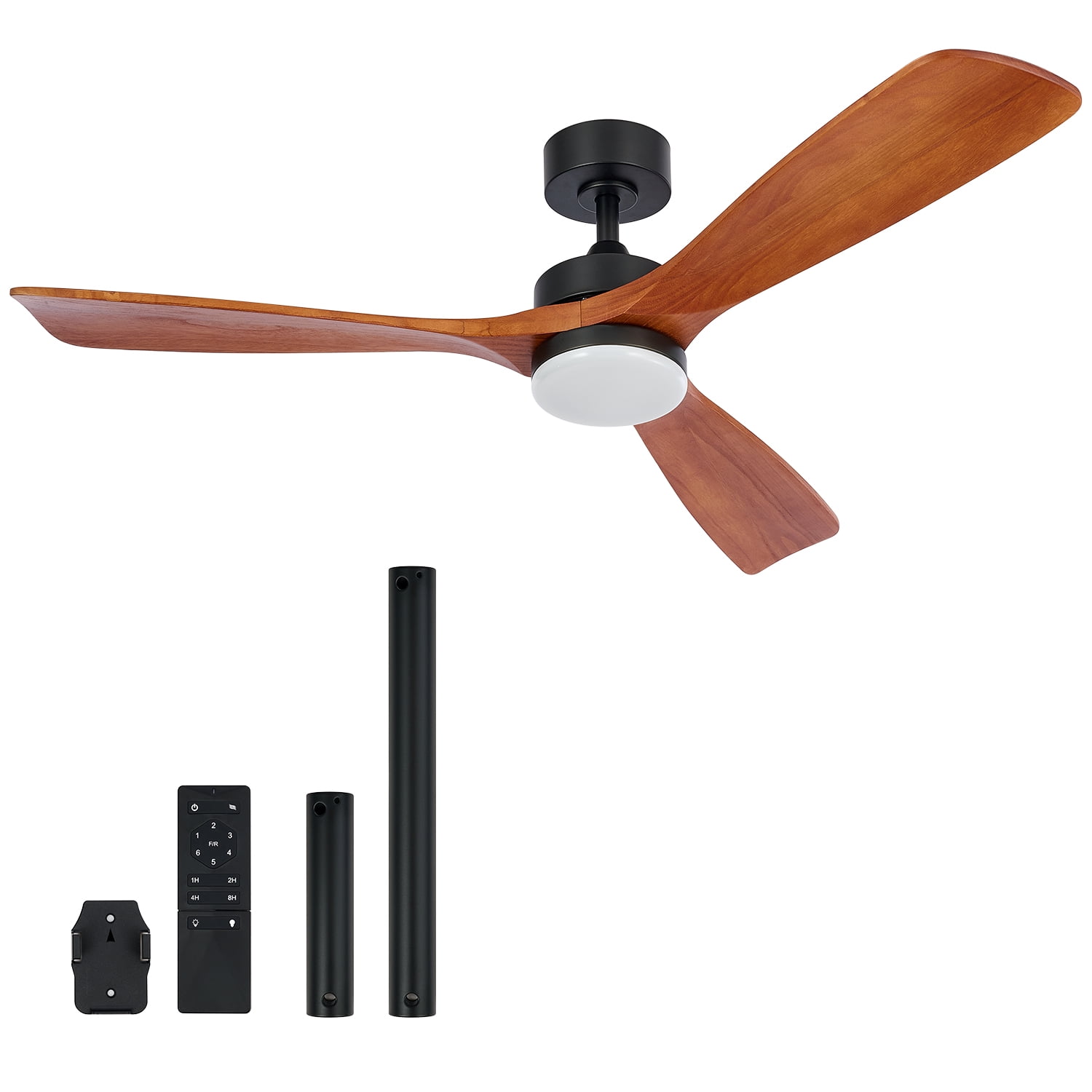 52 Inch Walnut Wood Ceiling Fan with LED Light and Remote