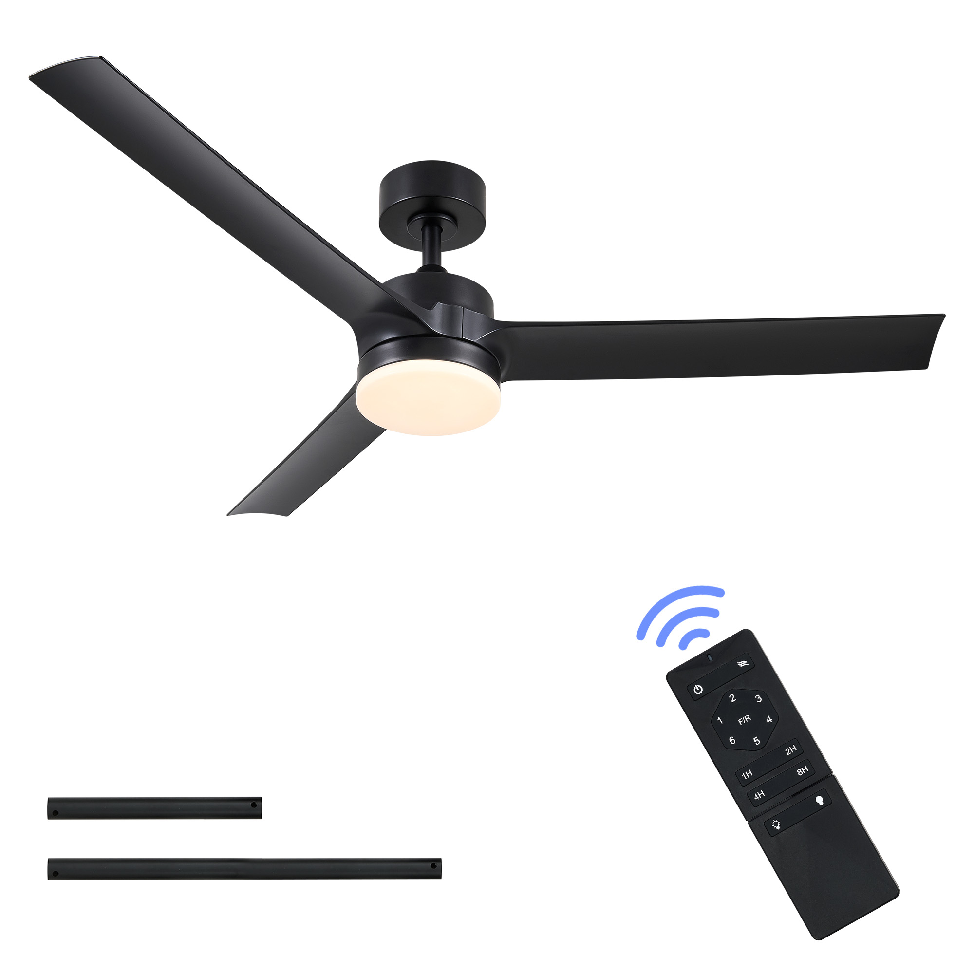 Bestco 52" Modern Ceiling Fan with Light 1/2/4/8 hr. Timer & 6 Fan Speeds Black - image 1 of 10