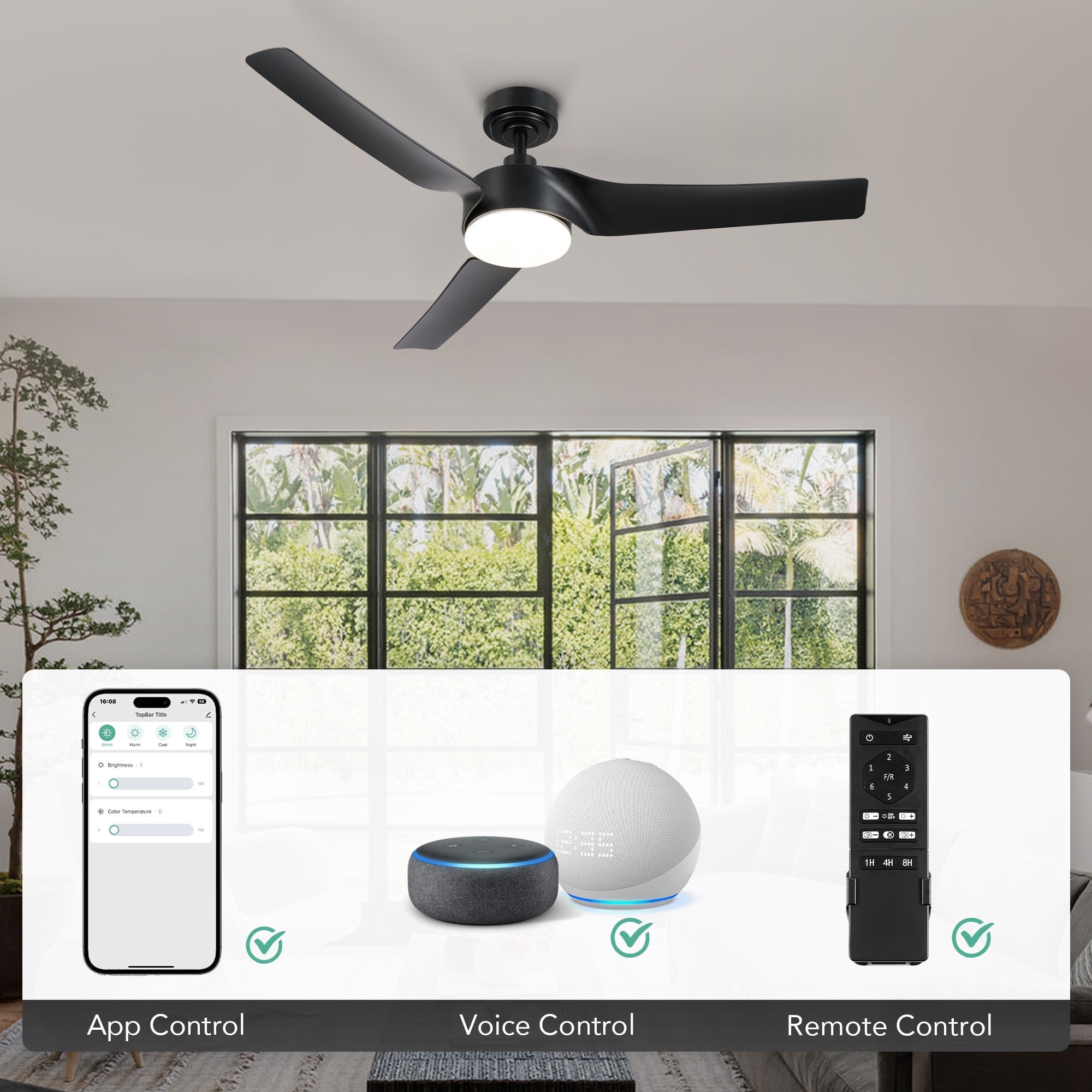 Bestco 52" Modern Smart Ceiling Fan with Light & Remote Compatible with ...
