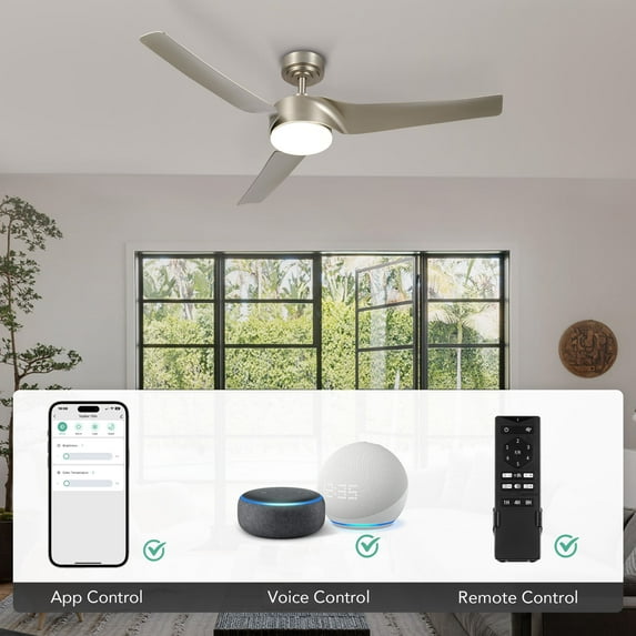 Bestco 52" Smart Ceiling Fan with Remote/APP/Alexa Control, 6 Speed Reversible Noiseless Motor, Modern Ceiling Fan for Bedroom Indoor Farmhouse Patio, B-Nickel
