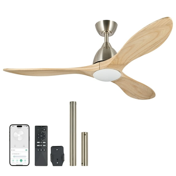 Bestco 52" Smart Modern Ceiling Fan with Remote Control, Alexa Google App Compatible Indoor Outdoor Wood Ceiling Fan with 3 Blades Reversible, Nickel