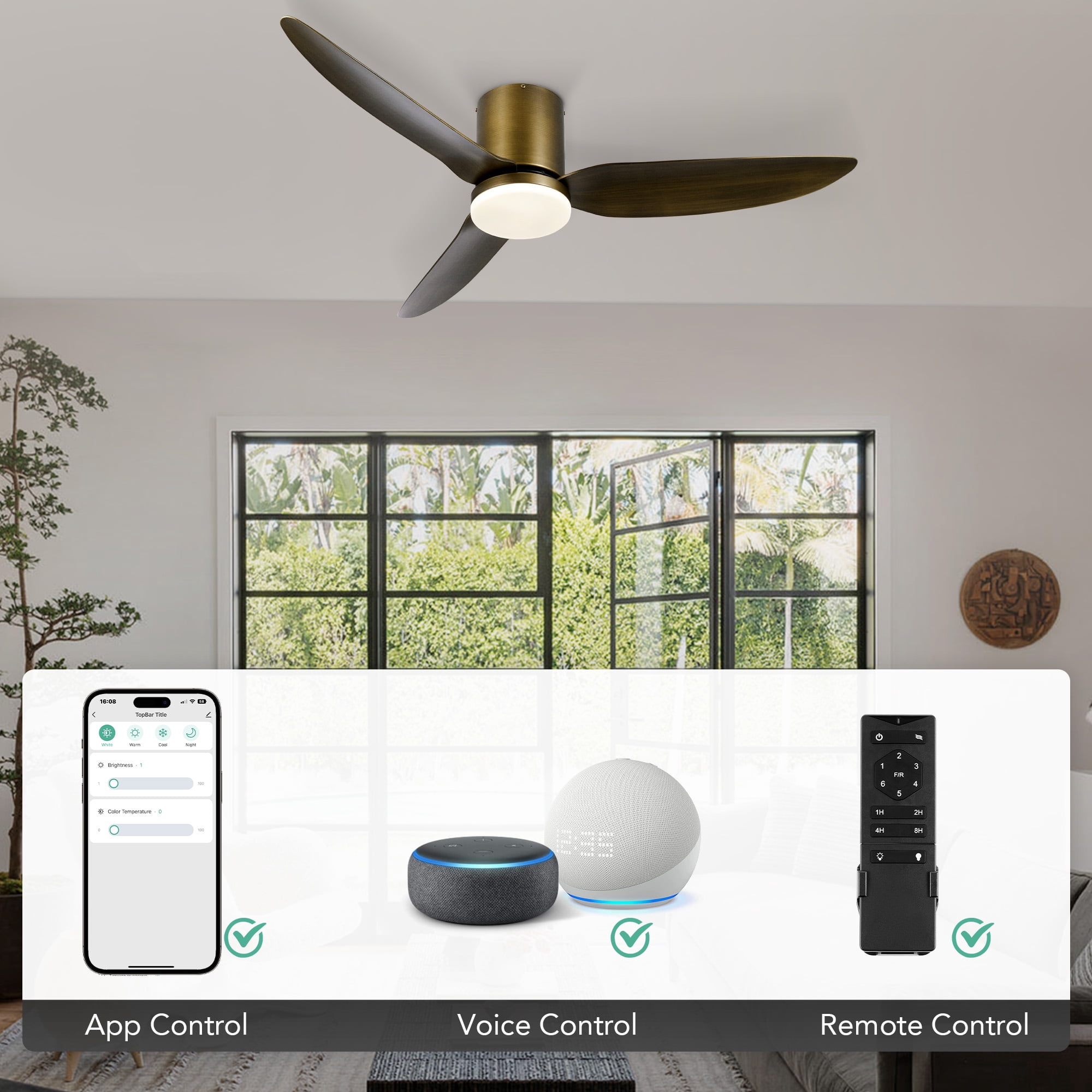 Bestco 52in Bronze LED Smart Ceiling Fan with Remote Control