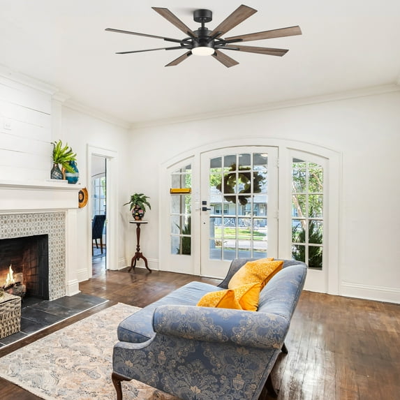 Bestco 60" Ceiling Fan with Light and Remote 6 Speeds Reversible Airflow Black