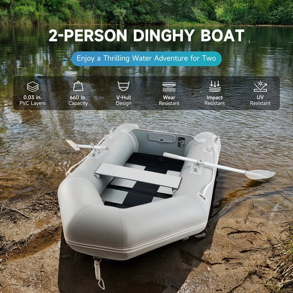 Bestco 7.5ft Inflatable Boat for 2 PVC Dinghy Raft 660lb with Aluminum Oars & Pump