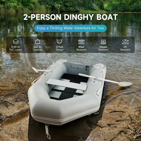 Bestco 7.5ft Inflatable Boat for 2 PVC Dinghy Raft 660lb with Aluminum Oars & Pump