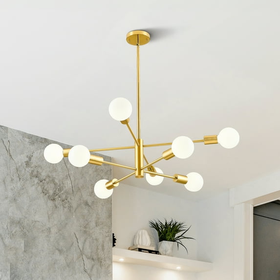 Bestco 8-Light Modern Sputnik Chandelier for Dining Room with 4 Extension Rods Gold