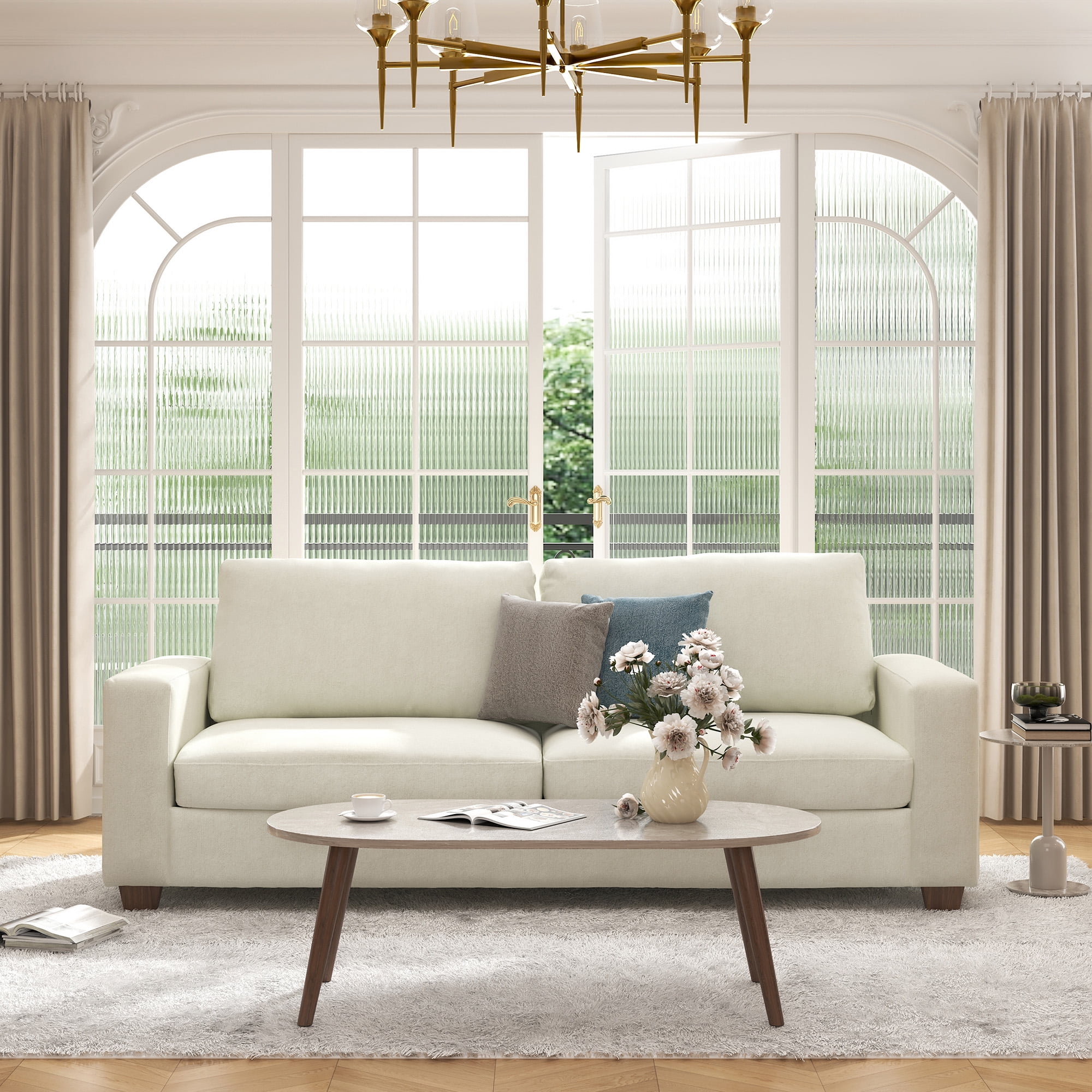Bestco 86.6" Upholstery Sofa 3 Seater Modern Couch with Deep Seats for Living Room Beige