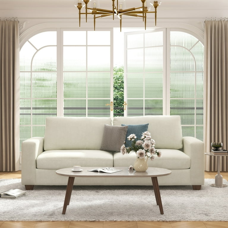 Bestco 86.6 inch Upholstery Sofa 3 Seater Modern Couch with Deep Seats for Living Room Beige Size 33.9 in