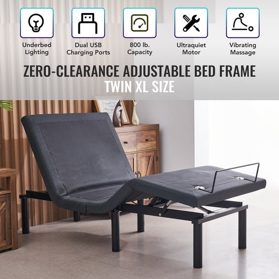 Bestco Adjustable Bed Base, Zero Clearance Bed Frame with Wireless Remote, Electric Head and Foot Incline, Massage, and USB Port