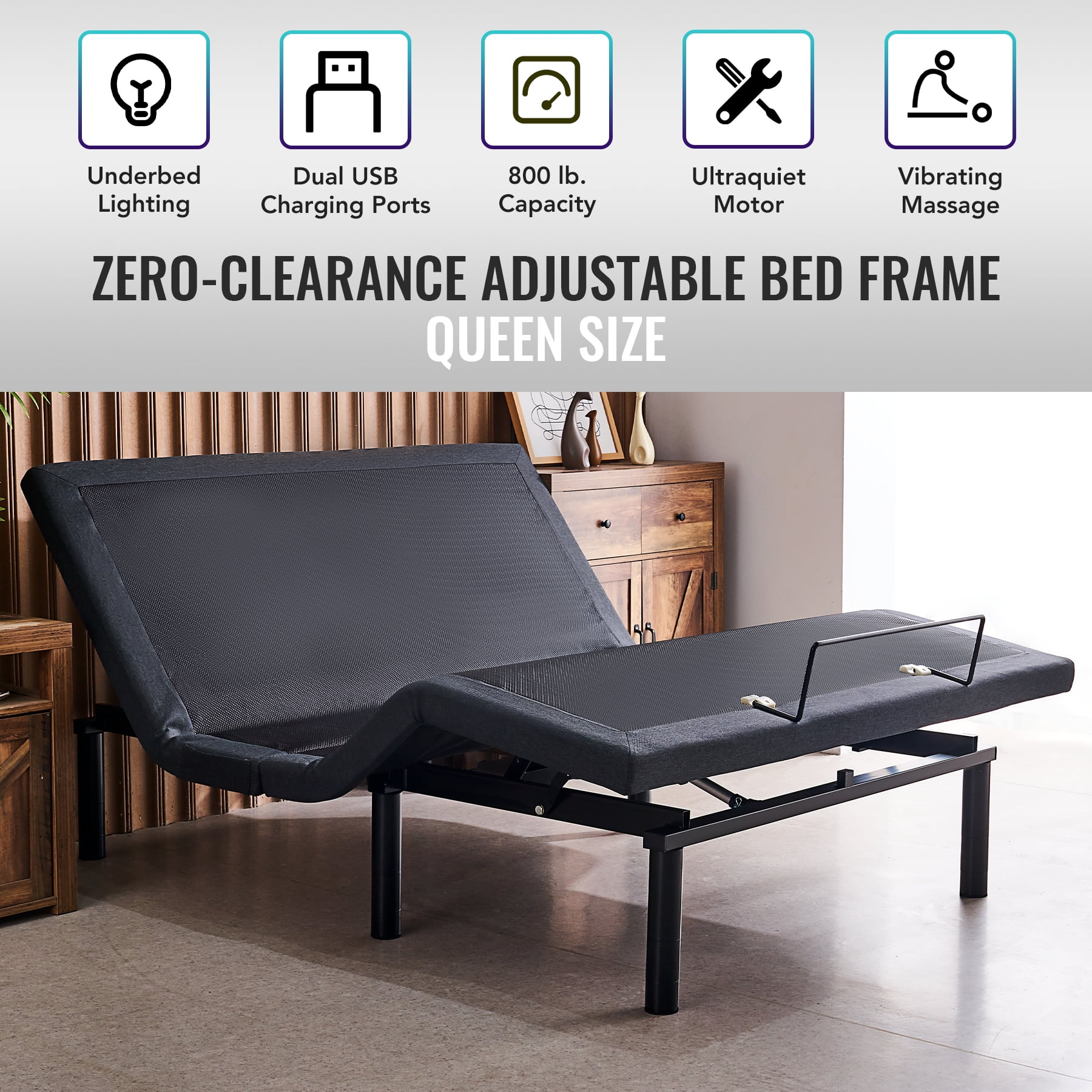 Bestco Queen Adjustable Bed Frame with Remote, Massage, USB, Light