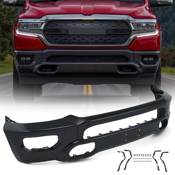 Bestco Black Front Bumper for 2019-2024 Dodge Ram 1500 with Fog Cutout Split Style