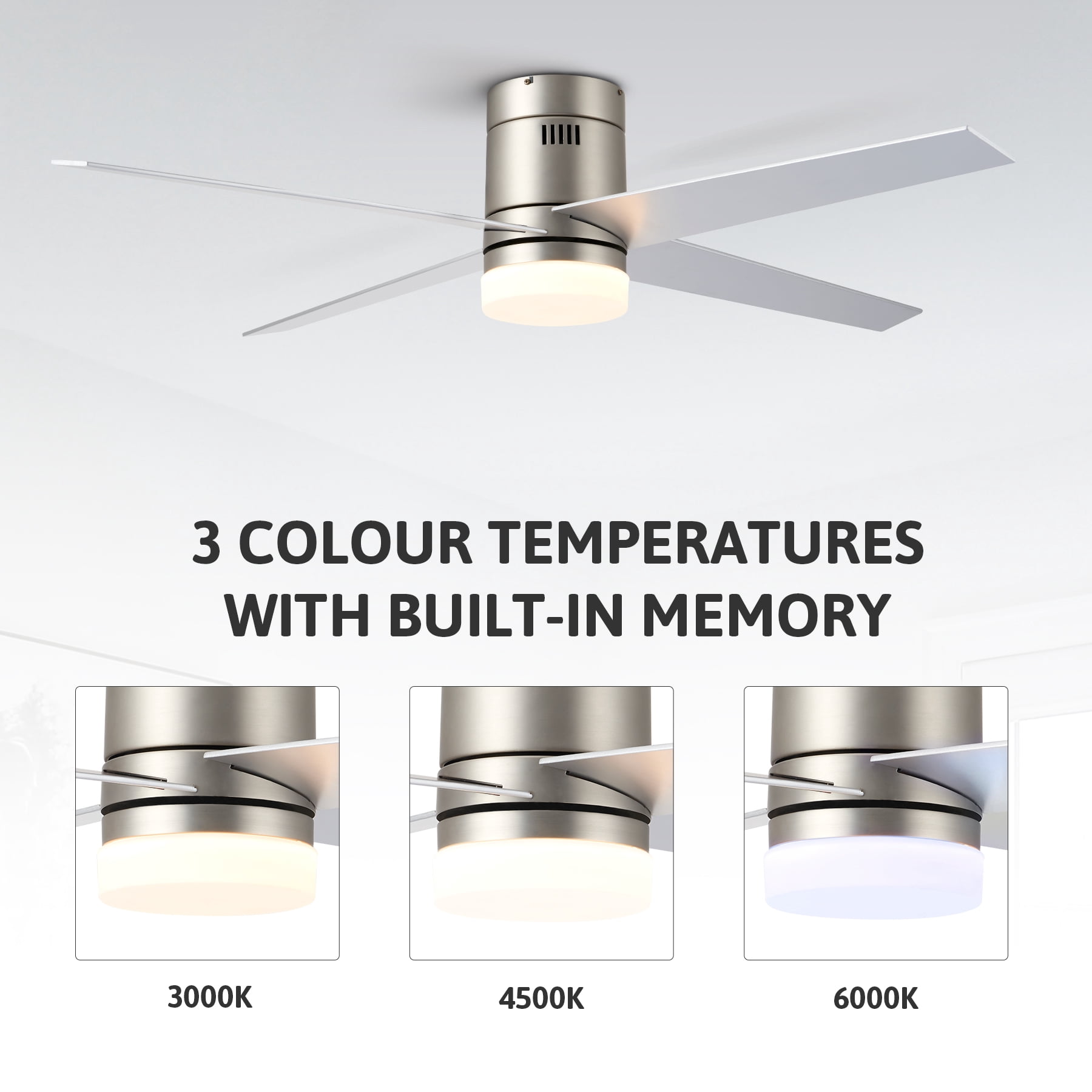 Bestco Ceiling Fan with Light Color Settings Remote 52" Reversible Wood Silver Blades