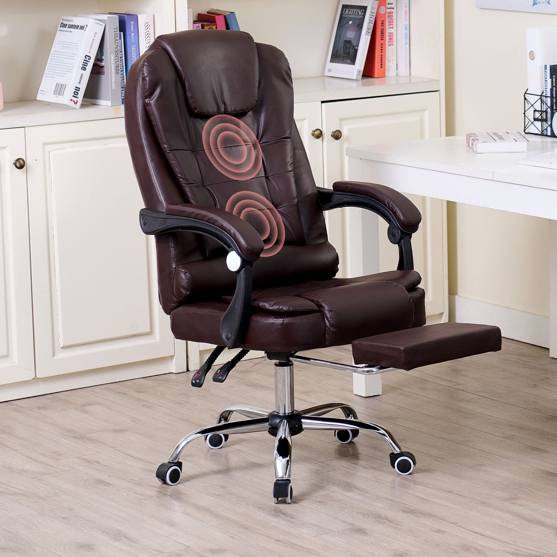 HOMREST Executive Office Chair, Diamond-Stitched PU Leather Adjustable  Height Massage Office Chair, Reclining Office Chair with Foot Rest,  Armrest, Lumbar Back Support Home Office Ergonomic Desk Chair 