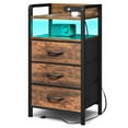 thumbnail image 1 of Bestco LED Nightstand End Table with Charging Station & 3 Drawers for Bedroom Rustic Brown, 1 of 15