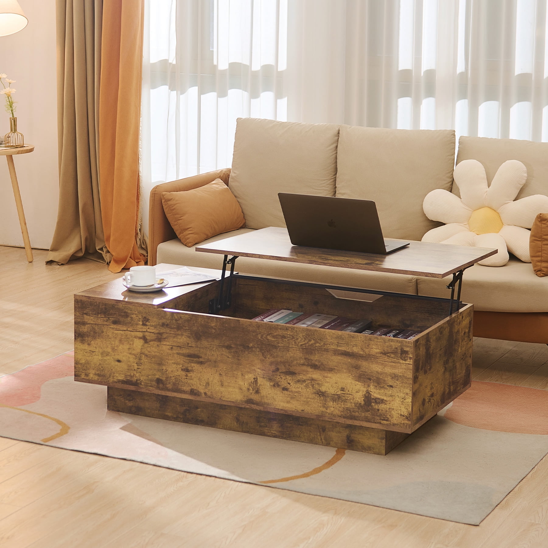 Bestco Living Room Lift Top Wooden Coffee Table with Storage
