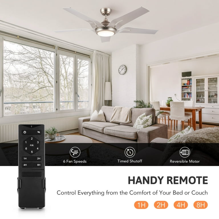 Bestco 56in Brushed Nickel Modern LED Ceiling Fan with Remote