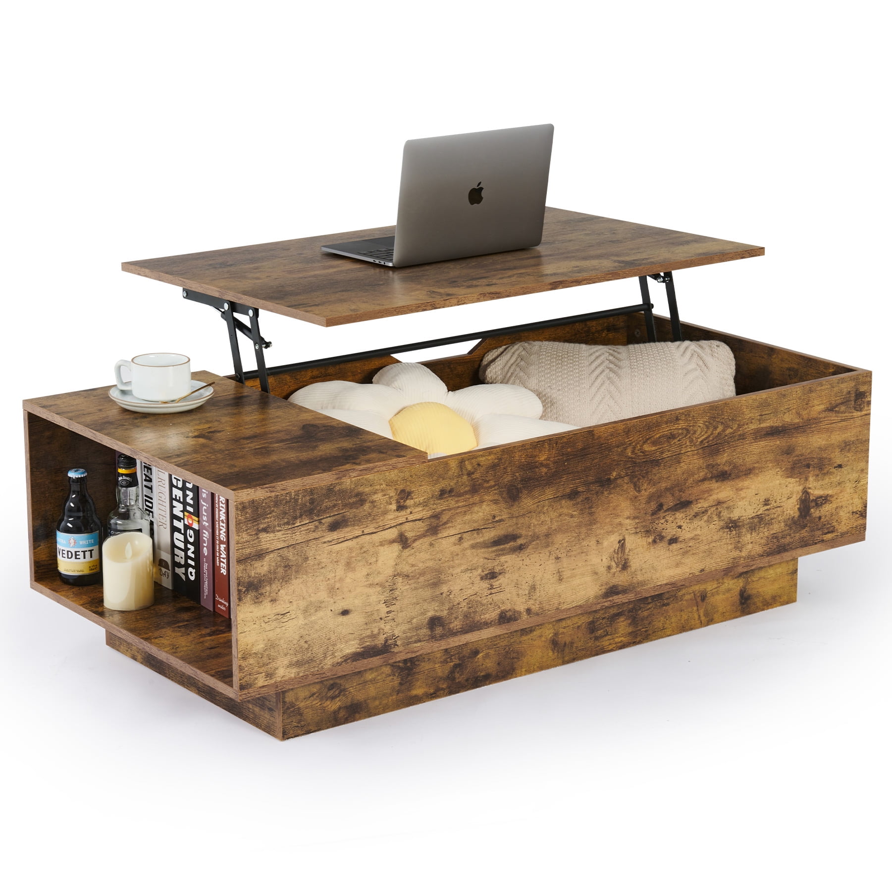 Bestco Modern Farmhouse Rectangle Coffee Table with Lift Tabletop