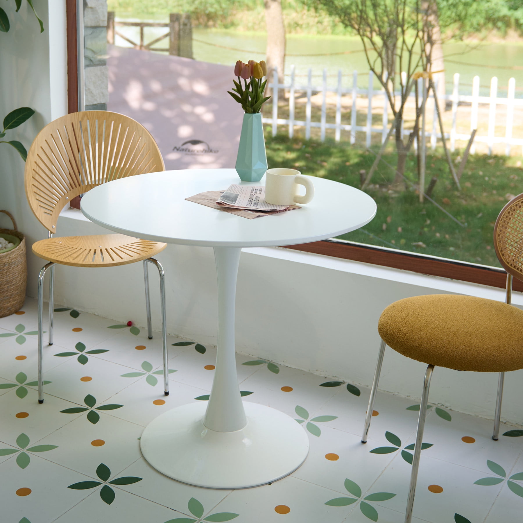 Bestco Modern Round Dining Table 32" Tulip Accent Bistro Table w Steel ...