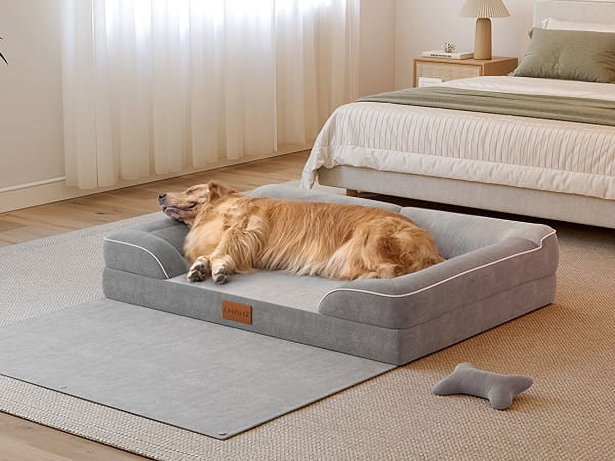 Bestco Orthopedic Dog Bed 36" Waterproof Dog Sofa Bed with Blanket Removable Washable Cover, Light Gray