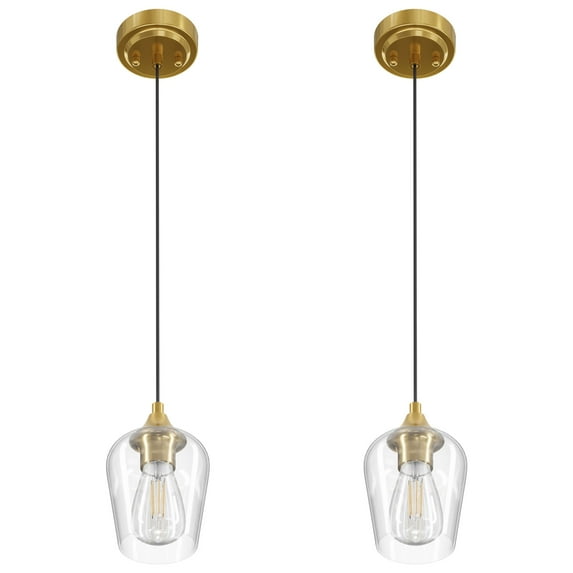 Bestco Pendant Light Fixtures with Adjustable Height for Kitchen Island Dining Room 2 Packs Brushed Gold