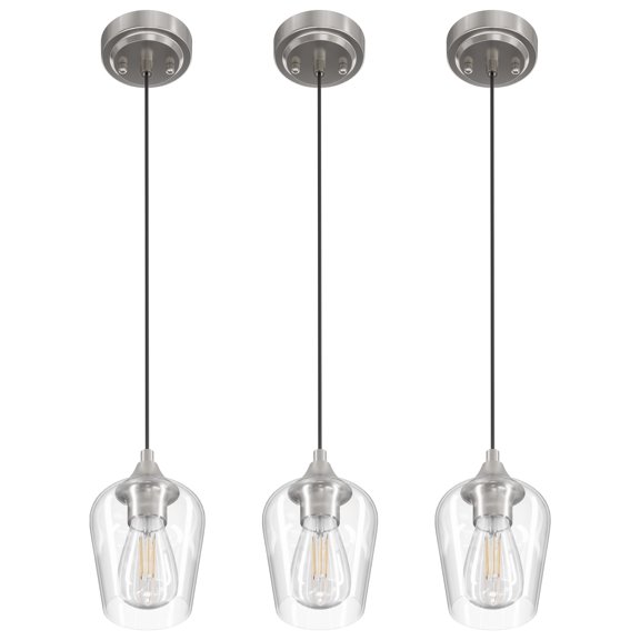 Bestco Pendant Light Fixtures with Adjustable Height for Kitchen Island Dining Room 3Packs Brushed Nickel
