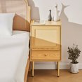 thumbnail image 1 of Bestco Rattan Nightstand, Boho End Table with Handmade Rattan Decorated Door, Wood Bedside Table with Storage Drawer Shelf & Metal Legs for Living Room Bedroom, 220lb Capacity, 1 of 14