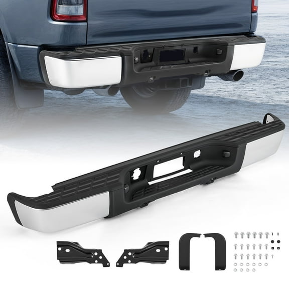 Bestco Rear Step Bumper Chrome Rear Bumper Assembly Compatible with 2007-2013 Chevy Silverado GMC Sierra 1500 W/o Parking Sensor Holes