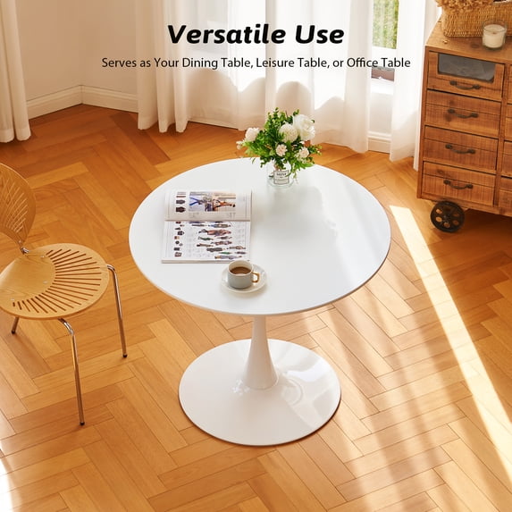 Bestco Round Dining Table, 36 Inch Tulip Table with MDF Top and Steel Base, Small Pedestal Table, White