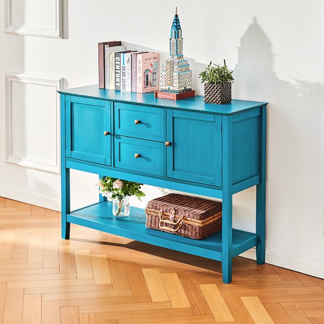 Bestco Sideboard Buffet Server Console Table Coffee Bar w Drawers Blue