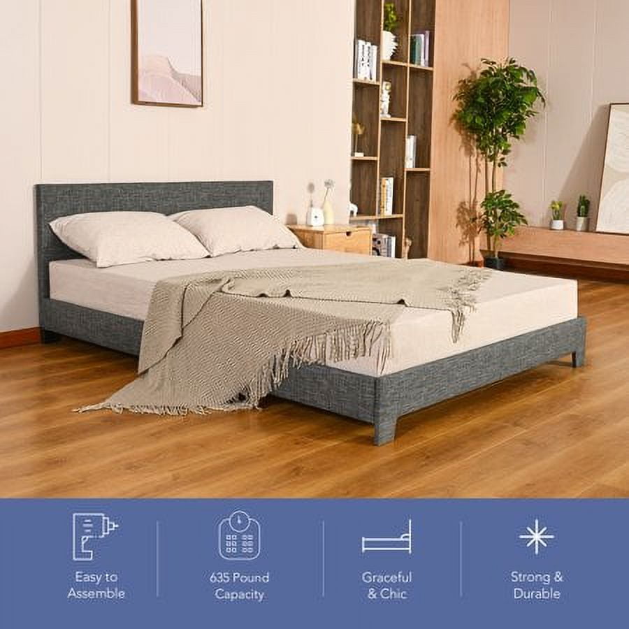 Bestco Sturdy Queen Bed Platform with Headboard Steel Frame Wood Slats