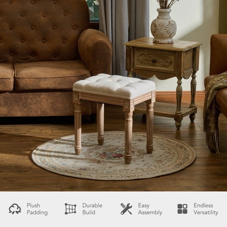 Bestco Vanity Stool 18.5" High French Dressing Stool Bedroom Living Room Ottoman Beige