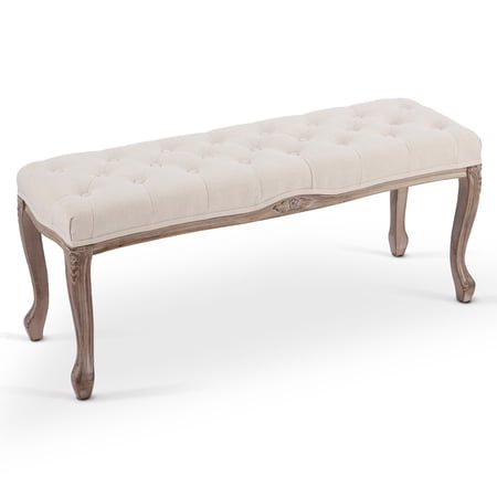 Bestco Vanity Bench 44" French Style Piano Bench Bedroom Foyer Entryway Ottoman Beige