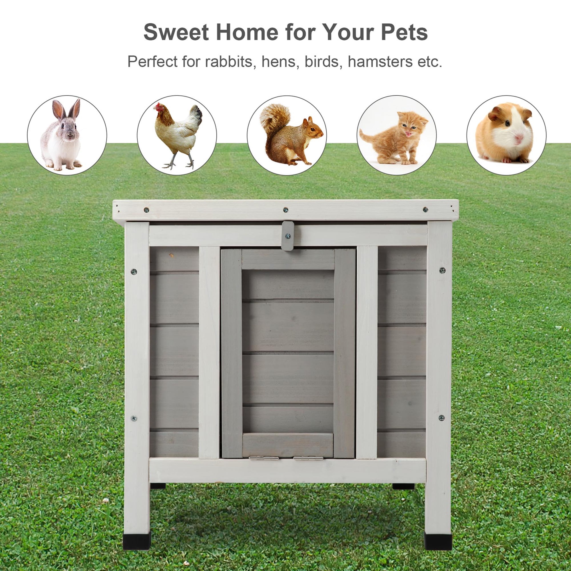 Bestco Wooden Rabbit Hutch w/ Ramp, Weatherproof Outdoor Enclosure for ...