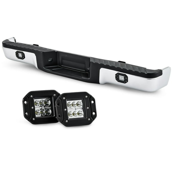 Bestco for 2009-2014 Ford F150 Truck Rear Steel Bumper Assembly w/ LED Lights Chrome