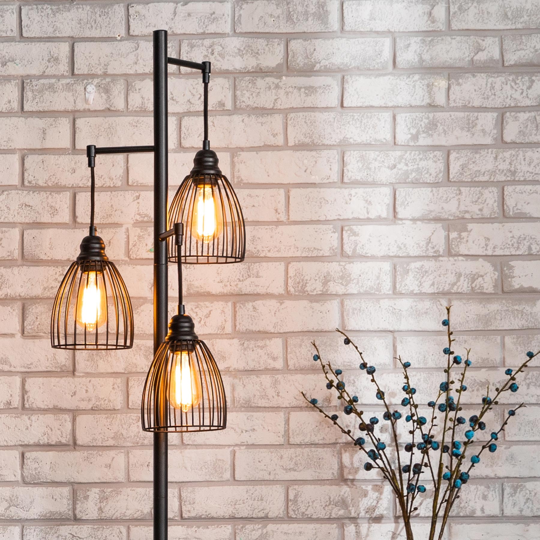 Bestco 67" Industrial Floor Lamp with Hanging Metal Shades, Black ...