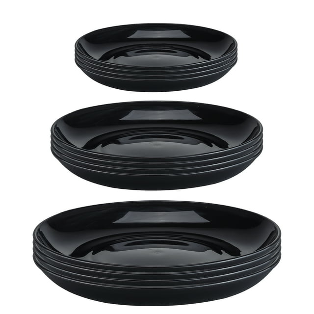 Bestdin 12 Pack Dinner Plates Set Black Dinnerware, Reuseable BPAFree