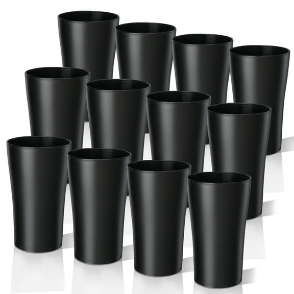 Bestdin 12 Piece Plastic Cups for Kitchen, Cup Set of 13oz, Reusable Plastic Drinking Glasses, Unbreakable and Lightweight, Dishwasher Microwave Safe, Stackable Water Tumbler, BPA-Free Black
