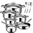 thumbnail image 1 of Bestdin 12 Pieces  Cookware Set Nonstick, Stainless Steel Pots and Pans Set for Kitchen with Frying Pan, Sauce Pan, Pots and Pans for Cooking, Dishwasher Safe, Silver, 1 of 8