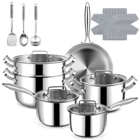 Bestdin 20-Piece Triple Ply Stainless Steel Cookware Set, Kitchen Pots and Pans Set with Glass Lid for Kitchen, Dishwasher Safe, Premium Non-Toxic Kitchen Set for Home Chefs & Family Cooking