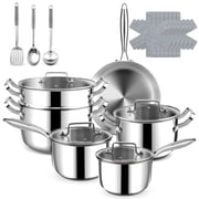 Bestdin 20-Piece Triple Ply Stainless Steel Cookware Set, Kitchen Pots and Pans Set with Glass Lid for Kitchen, Dishwasher Safe, Premium Non-Toxic Kitchen Set for Home Chefs & Family Cooking