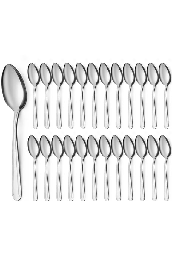 24 Pieces Dinner Spoons Set, 8" Stainless Steel Pattern Design Silverware Spoons, Mirror Polished Tablespoons, Dishwasher Safe, Silver Spoons For Home, Kitchen or Restaurant