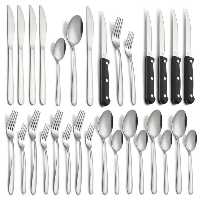 Bestdin 24Piece Silverware Set with Steak Knives, Stainless Steel