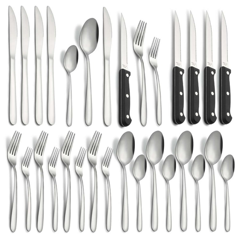 24 Pcs Silverware Set with Steak Knives Service for 4,Stainless Steel Flatware  Set,Mirror Polished Cutlery Utensil Set,Home Kitchen Eating Tableware Set,Include  Fork Knife Spoon Set,Dishwasher Safe